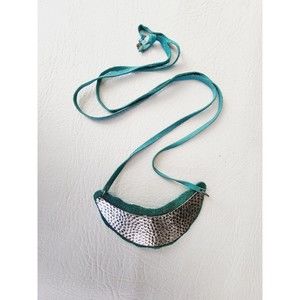 Lucky Brand Turquoise Leather Hammered Bib Pendant Necklace